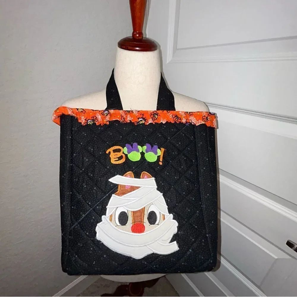 Handmade Halloween Chipmunk Spider Embroidered Boo Tote Bag